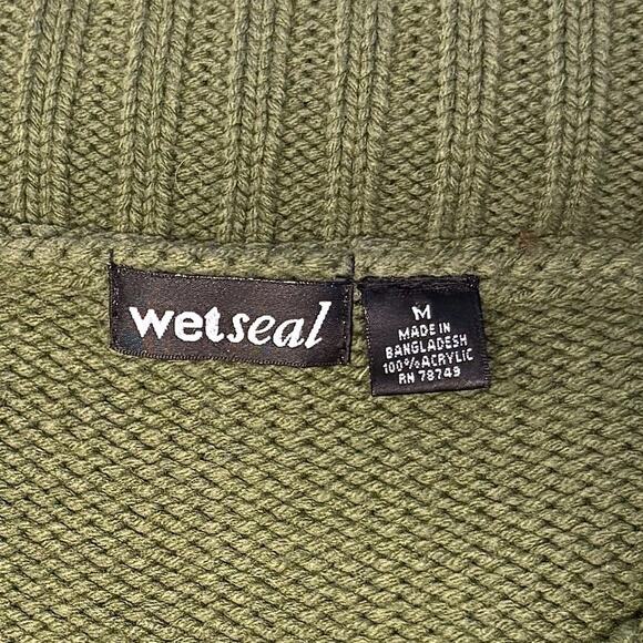 Y2K Wet Seal Sweater Medium Army Green Cowl Neck Plunge Neckline Preppy Vtg - Picture 6 of 10